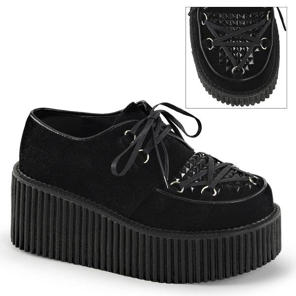 Demonia Women's Creeper-216 Platform Creeper Shoes - Black Vegan Suede D8506-31US Clearance